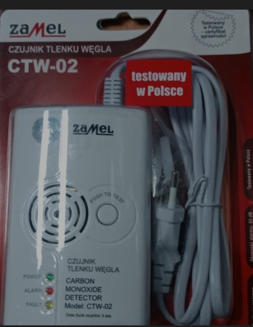 Czujnik dymu Zamel CTW-02 alarm dźwiękowy, alarm świetlny